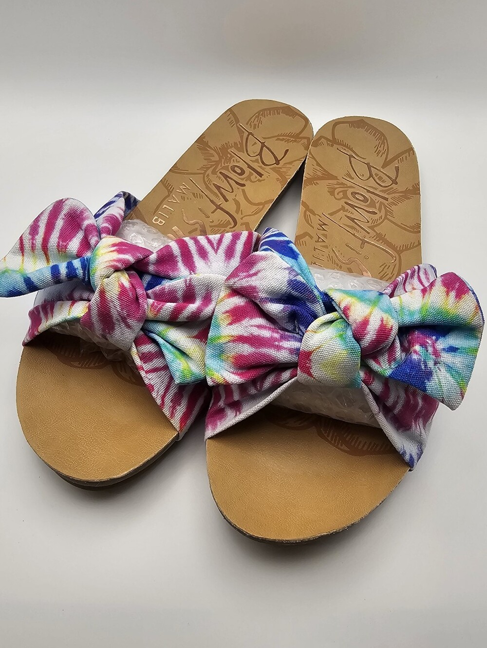Blowfish Malibu Tie-Dye Knotted Slide Sandals - Pink, Blue, Green, Yellow Size 6